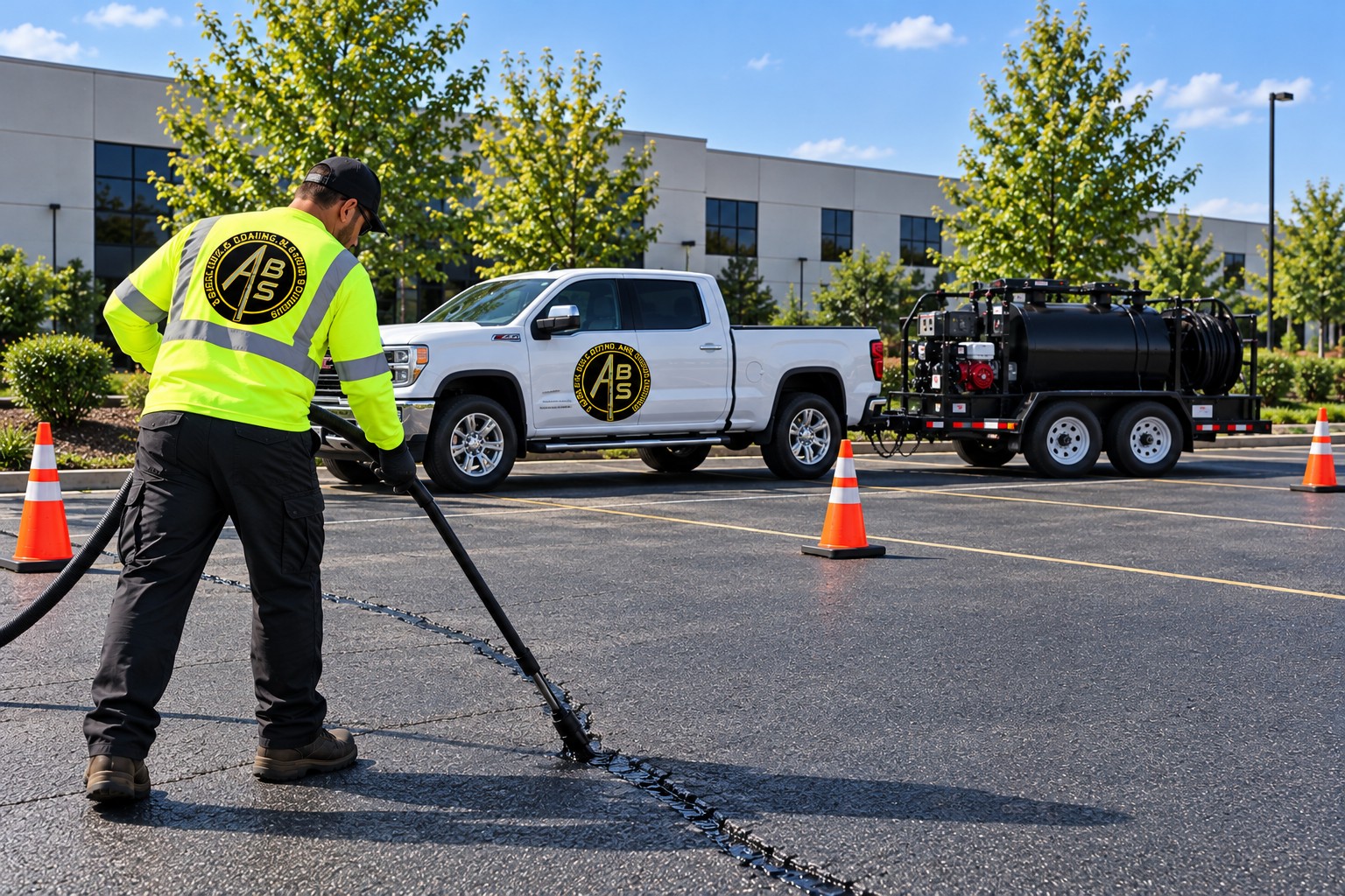 Cracked asphalt pavement showing areas needing crack filling
